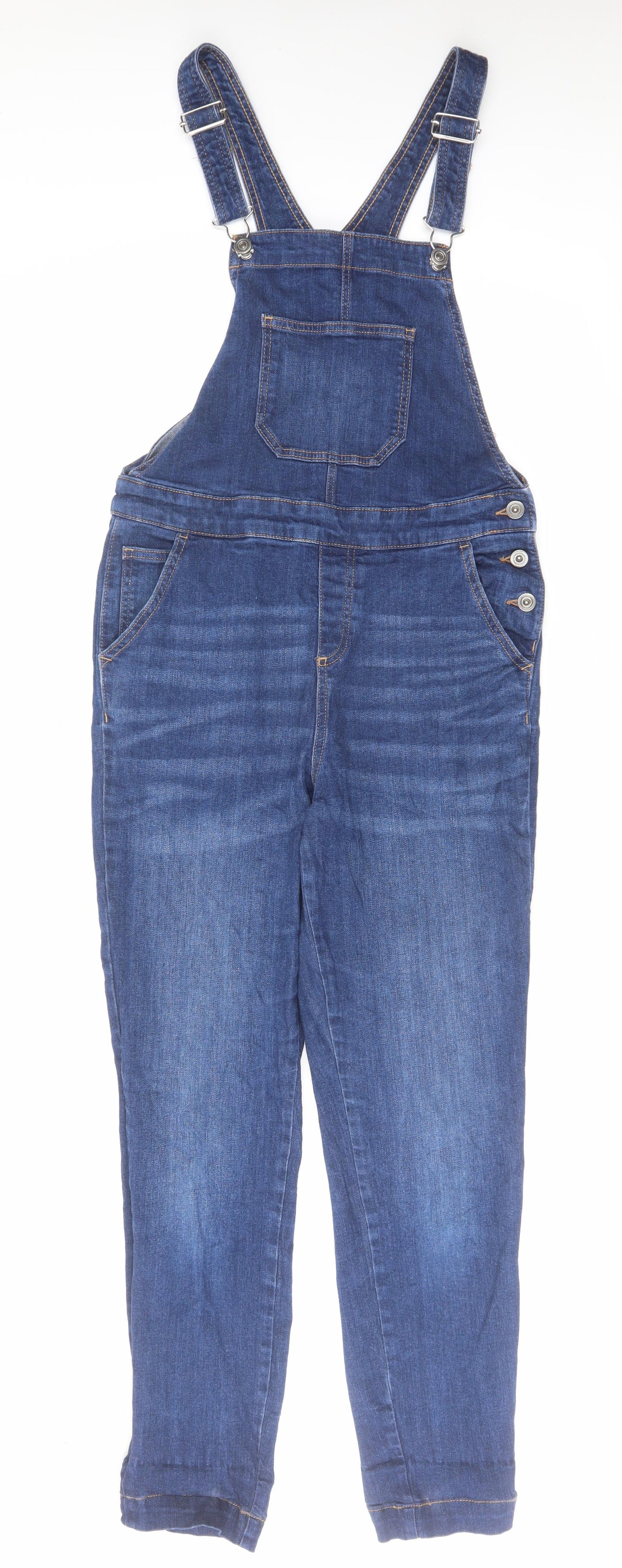TU Womens Blue Cotton Dungaree One-Piece Size 10 L29 in Button