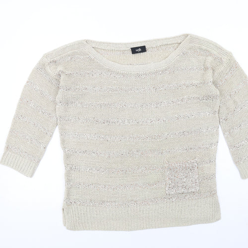 Wallis Womens Beige Boat Neck Acrylic Pullover Jumper Size M
