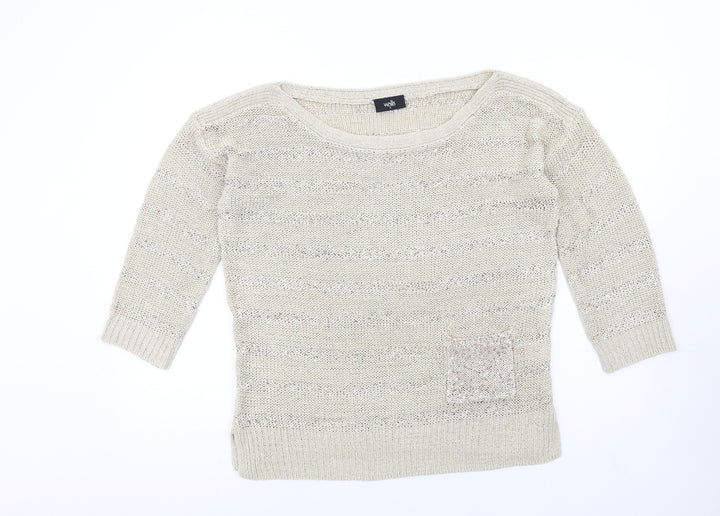 Wallis Womens Beige Boat Neck Acrylic Pullover Jumper Size M
