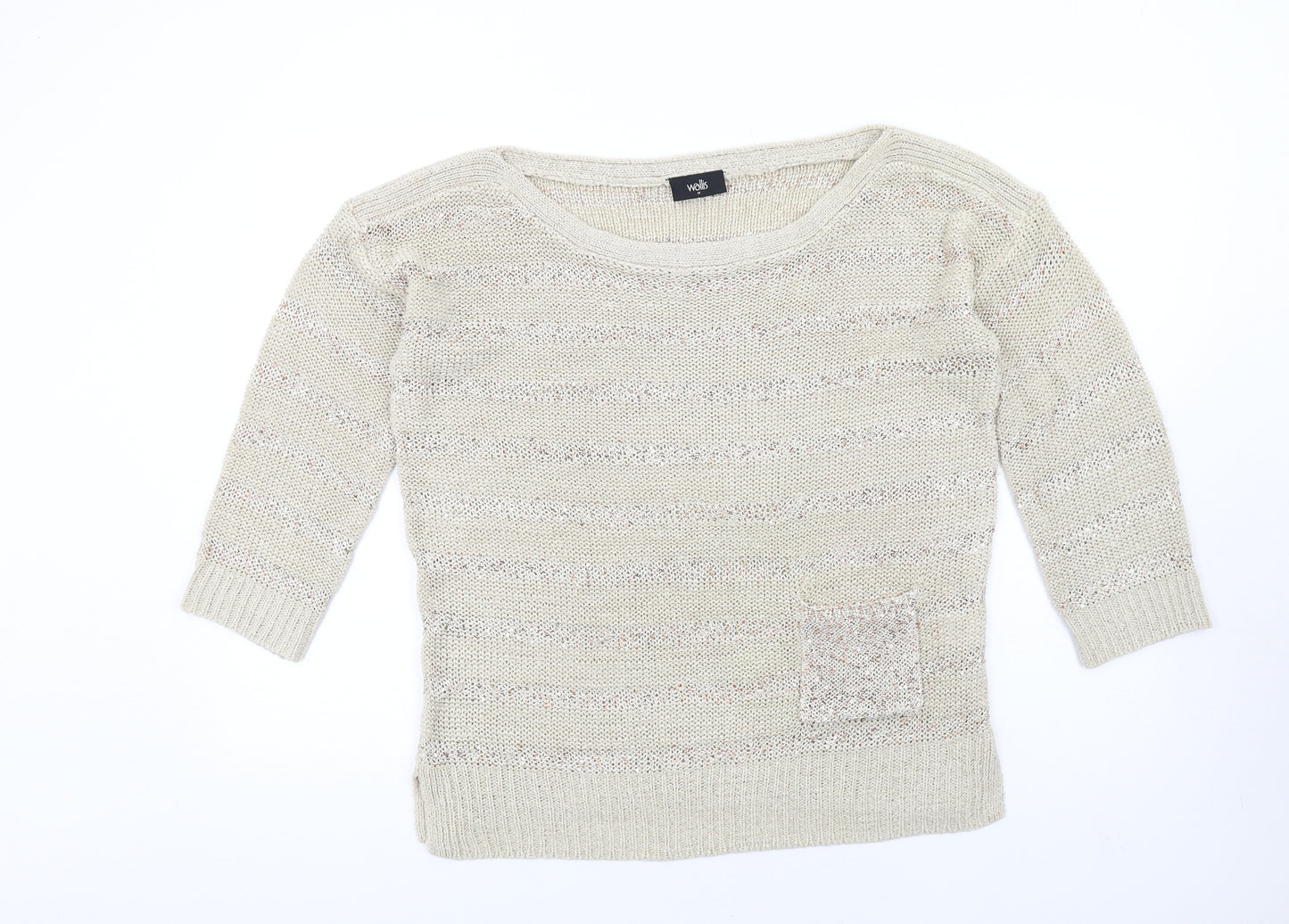 Wallis Womens Beige Boat Neck Acrylic Pullover Jumper Size M