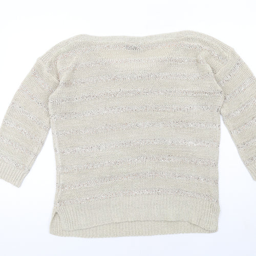 Wallis Womens Beige Boat Neck Acrylic Pullover Jumper Size M