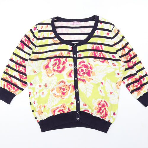 Per Una Womens Multicoloured Round Neck Floral Cotton Cardigan Jumper Size 16