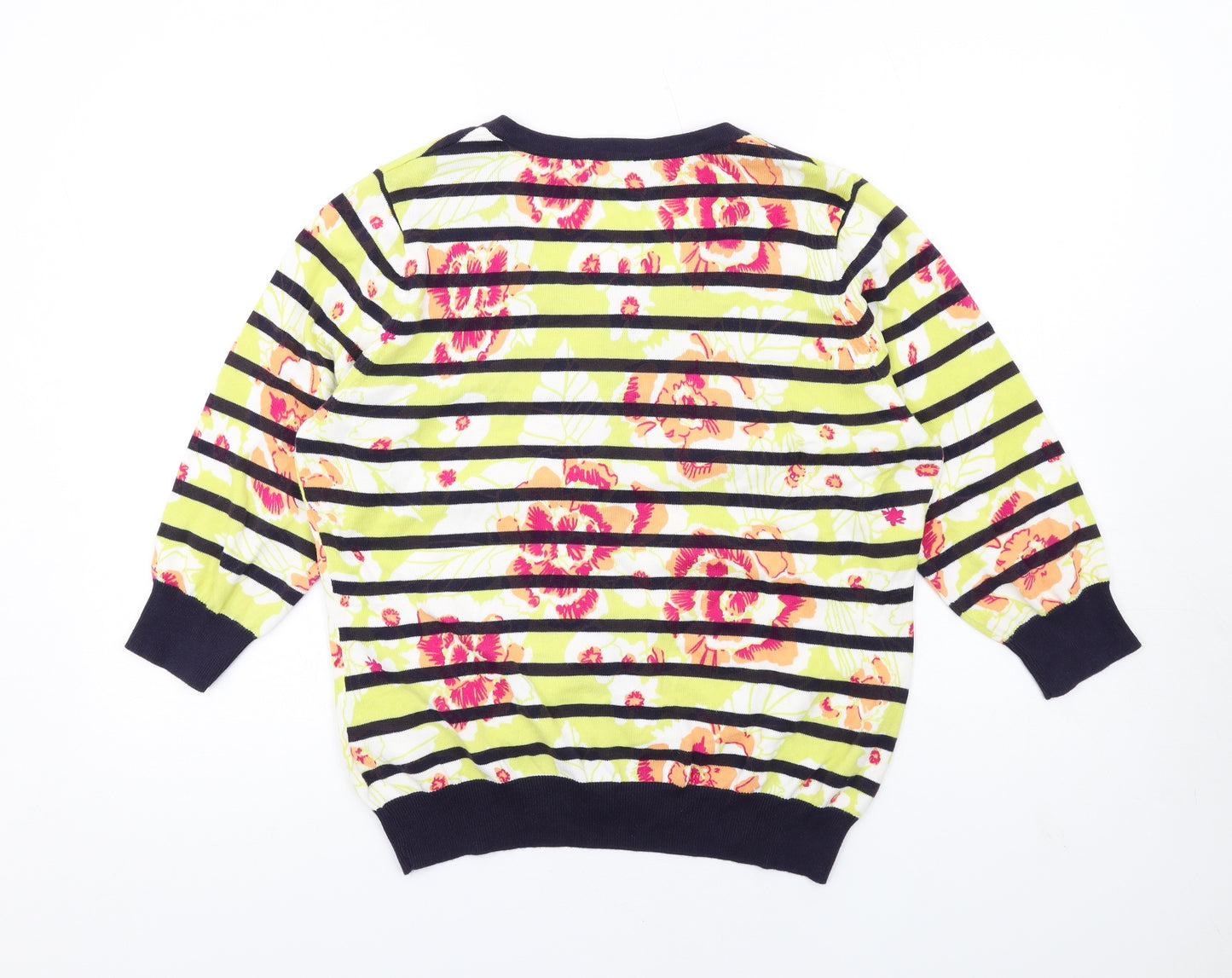 Per Una Womens Multicoloured Round Neck Floral Cotton Cardigan Jumper Size 16