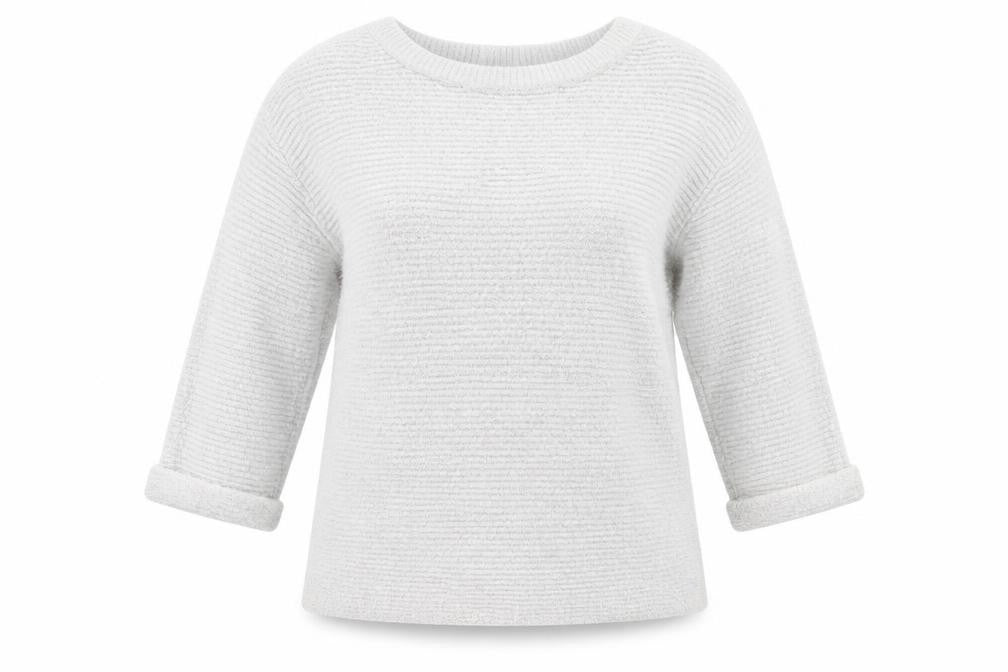 Front view of Monsoon women’s grey round neck acrylic jumper, size S
