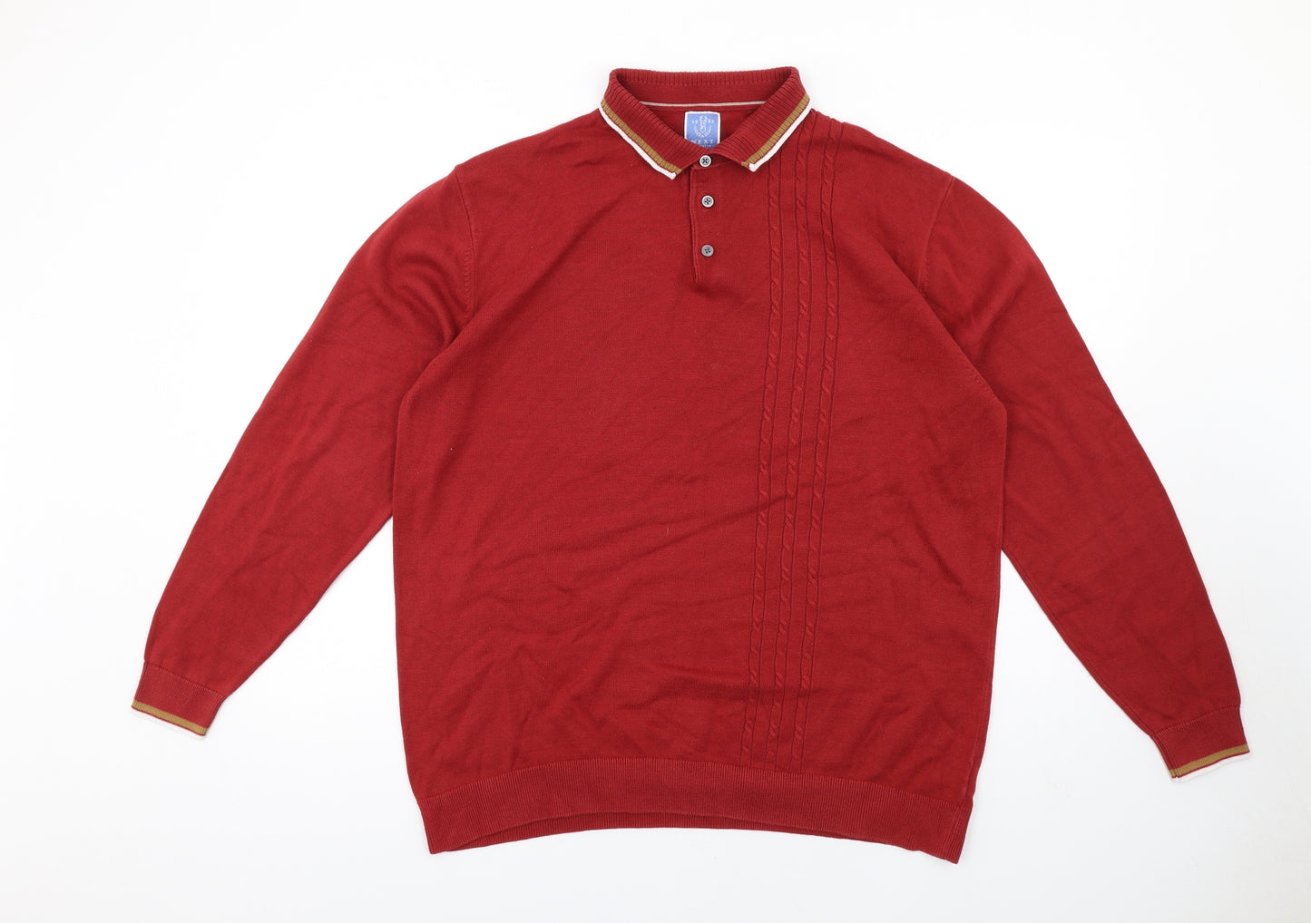 NEXT Mens Red Collared Cotton Pullover Jumper Size XL Long Sleeve