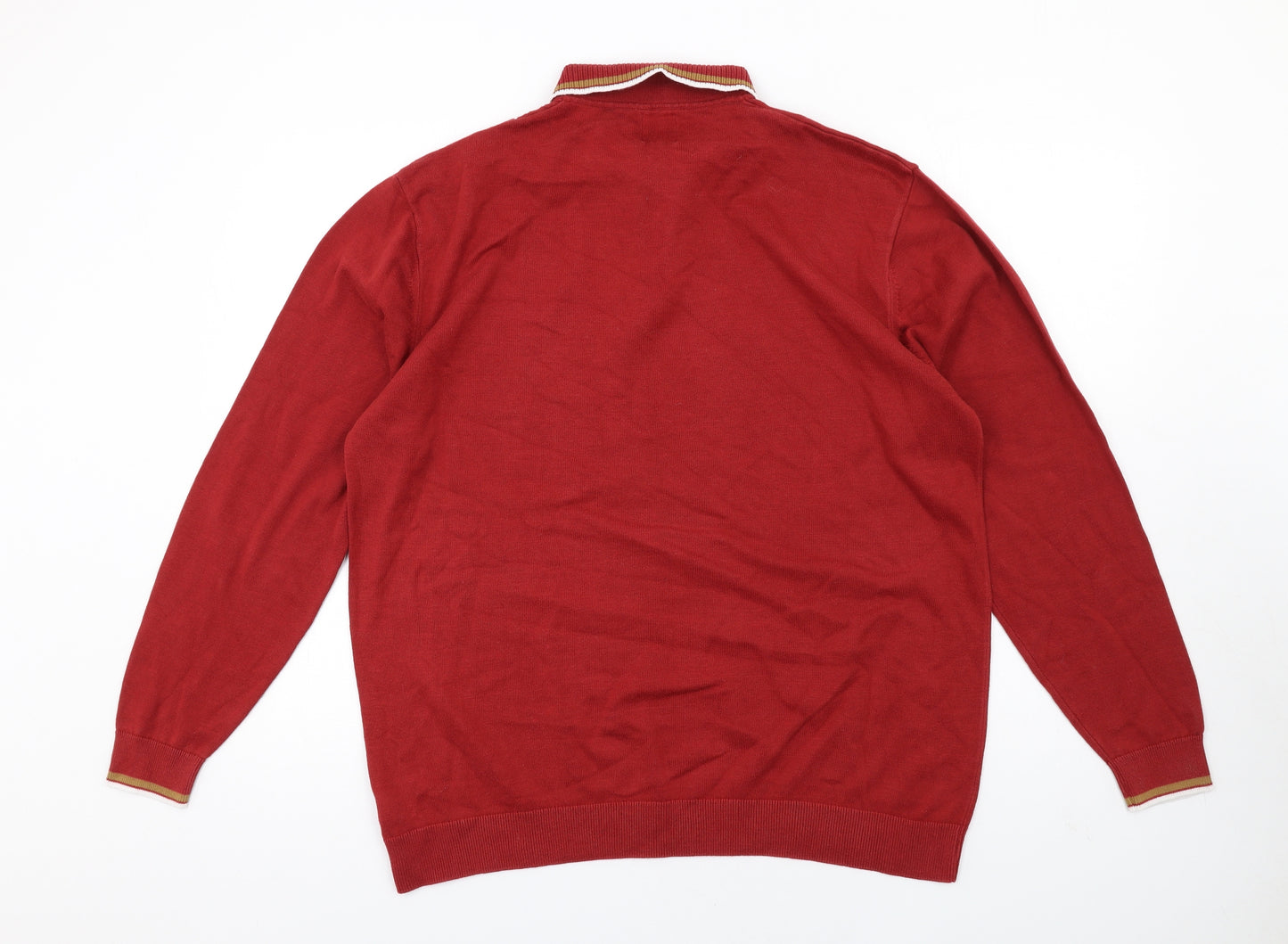 NEXT Mens Red Collared Cotton Pullover Jumper Size XL Long Sleeve
