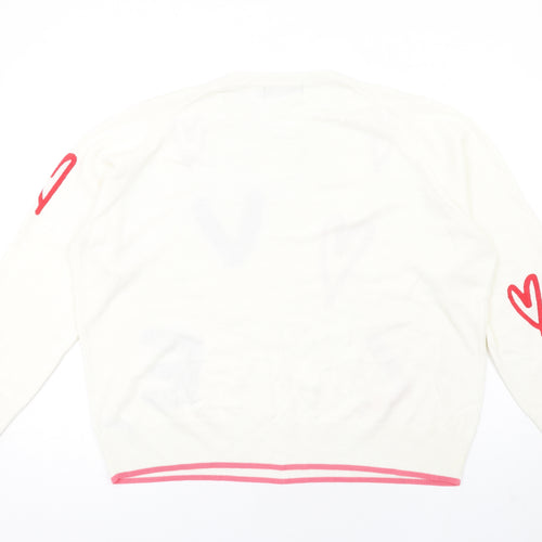 Marks and Spencer Womens Ivory Crew Neck Geometric Acrylic Pullover Jumper Size 24 - Love