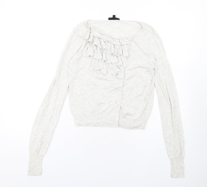 Warehouse Womens Grey Boat Neck Viscose Cardigan Jumper Size 10 - Ruffle