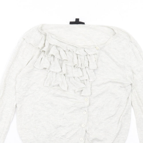 Warehouse Womens Grey Boat Neck Viscose Cardigan Jumper Size 10 - Ruffle