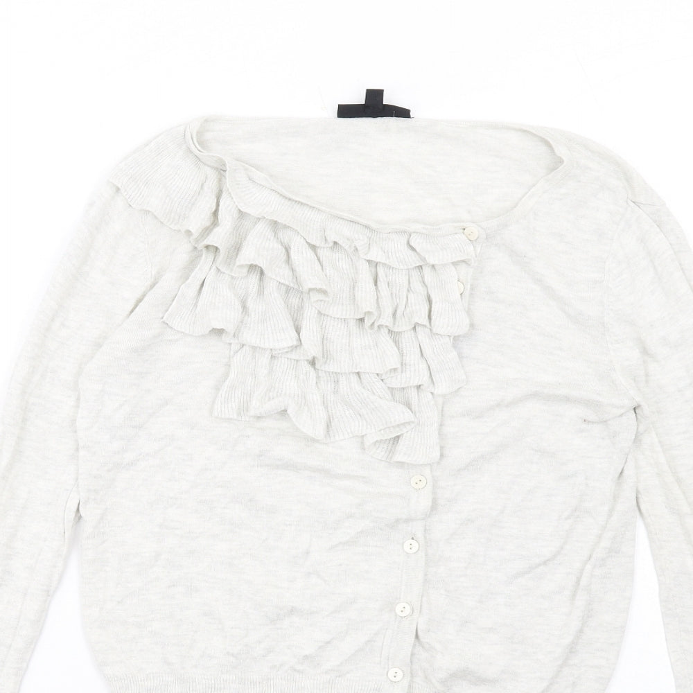 Warehouse Womens Grey Boat Neck Viscose Cardigan Jumper Size 10 - Ruffle