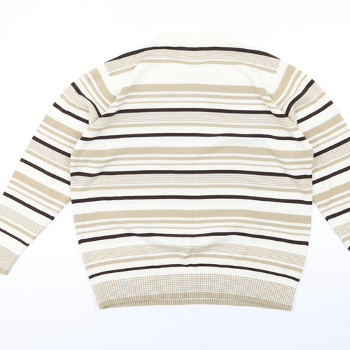 Berkertex Womens Beige Crew Neck Striped Acrylic Pullover Jumper Size 14