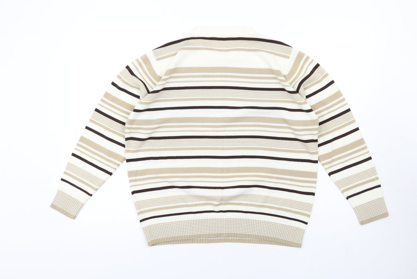 Berkertex Womens Beige Crew Neck Striped Acrylic Pullover Jumper Size 14