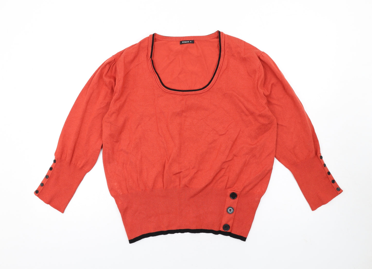 Roman Womens Orange Scoop Neck Viscose Pullover Jumper Size 20