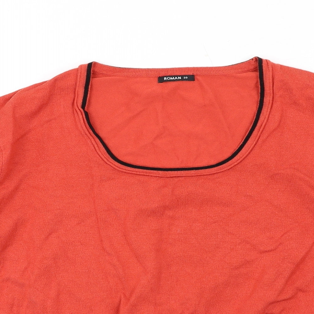 Roman Womens Orange Scoop Neck Viscose Pullover Jumper Size 20
