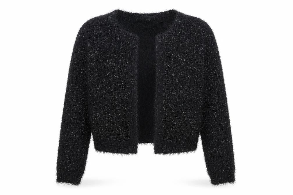 Front view of Wallis women’s black v-neck polyamide cardigan jumper, size L, - open