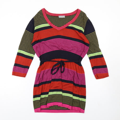 Per Una Womens Multicoloured Striped Viscose A-Line Size 10 V-Neck Pullover