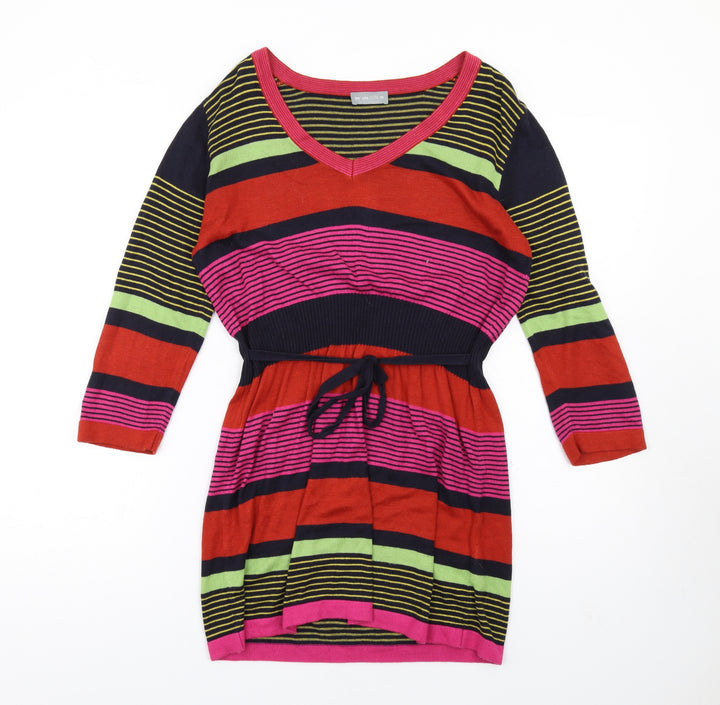 Per Una Womens Multicoloured Striped Viscose A-Line Size 10 V-Neck Pullover