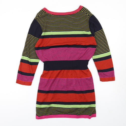 Per Una Womens Multicoloured Striped Viscose A-Line Size 10 V-Neck Pullover