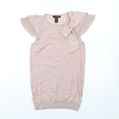 Mango Womens Pink Round Neck Acrylic Pullover Jumper Size M - Bow Detail