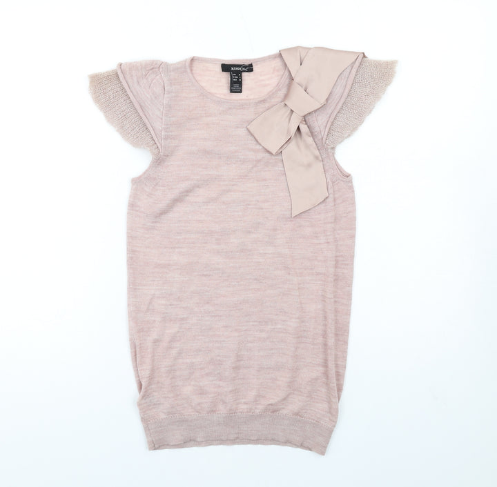 Mango Womens Pink Round Neck Acrylic Pullover Jumper Size M - Bow Detail