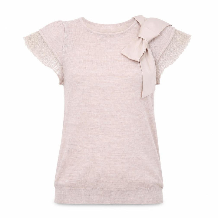 Mango Womens Pink Round Neck Acrylic Pullover Jumper Size M - Bow Detail