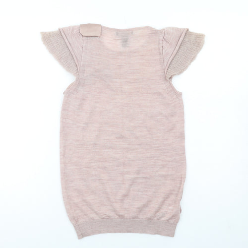 Mango Womens Pink Round Neck Acrylic Pullover Jumper Size M - Bow Detail
