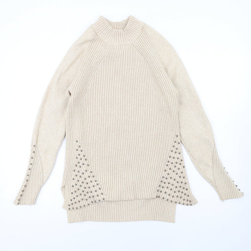Very Womens Beige High Neck Viscose Pullover Jumper Size 12