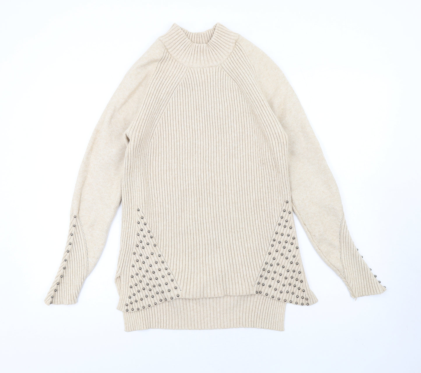 Very Womens Beige High Neck Viscose Pullover Jumper Size 12