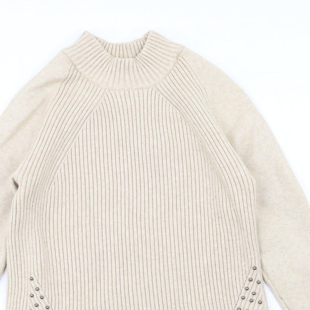 Very Womens Beige High Neck Viscose Pullover Jumper Size 12