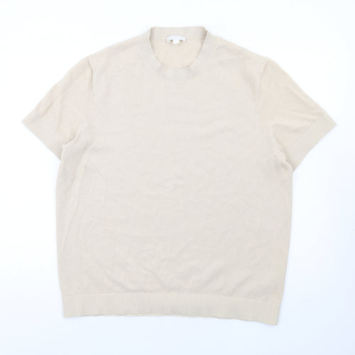 COS Mens Beige Round Neck Cotton Pullover Jumper Size M Short Sleeve