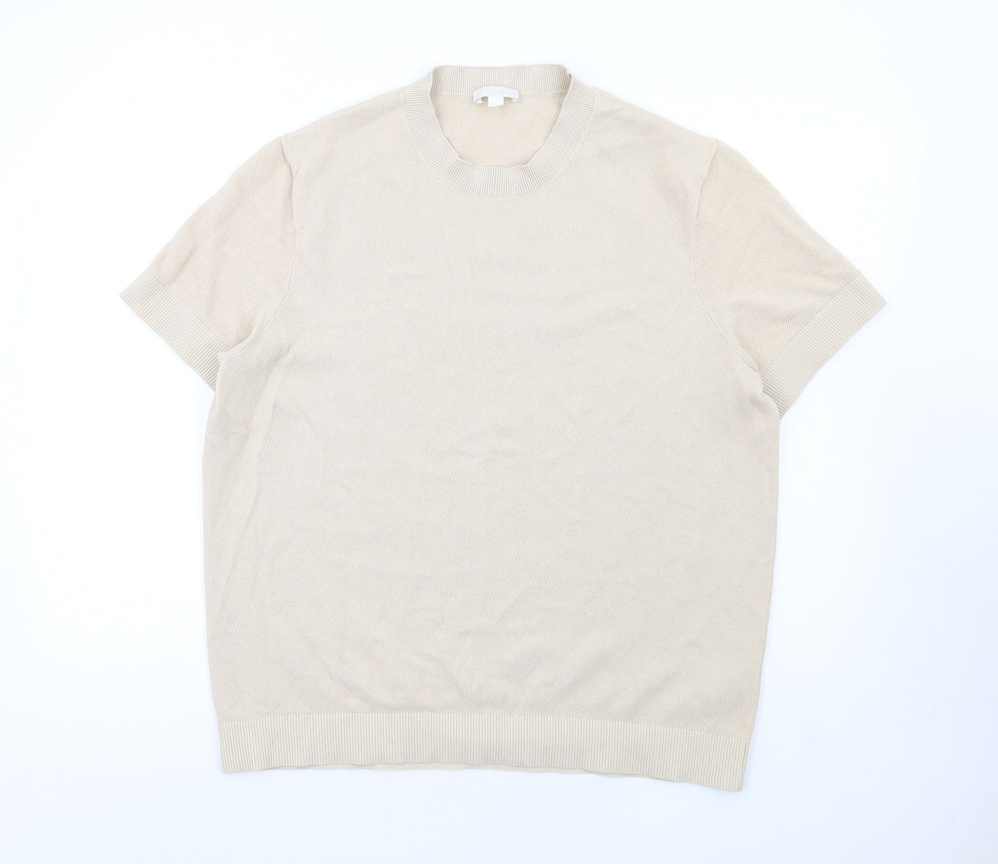 COS Mens Beige Round Neck Cotton Pullover Jumper Size M Short Sleeve