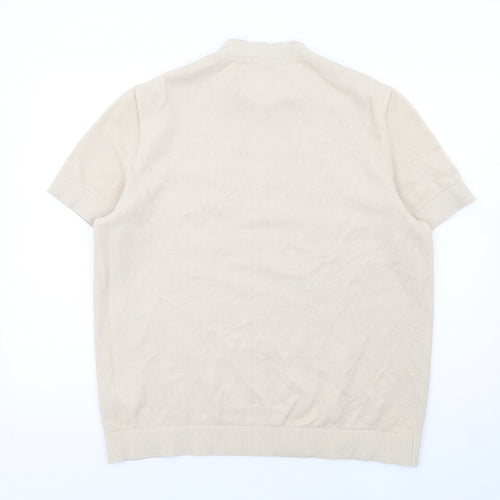 COS Mens Beige Round Neck Cotton Pullover Jumper Size M Short Sleeve