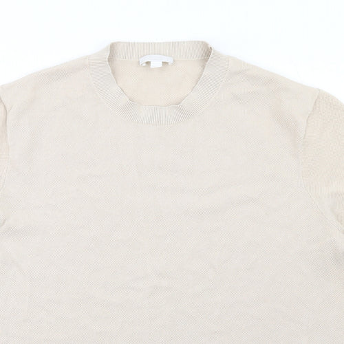 COS Mens Beige Round Neck Cotton Pullover Jumper Size M Short Sleeve