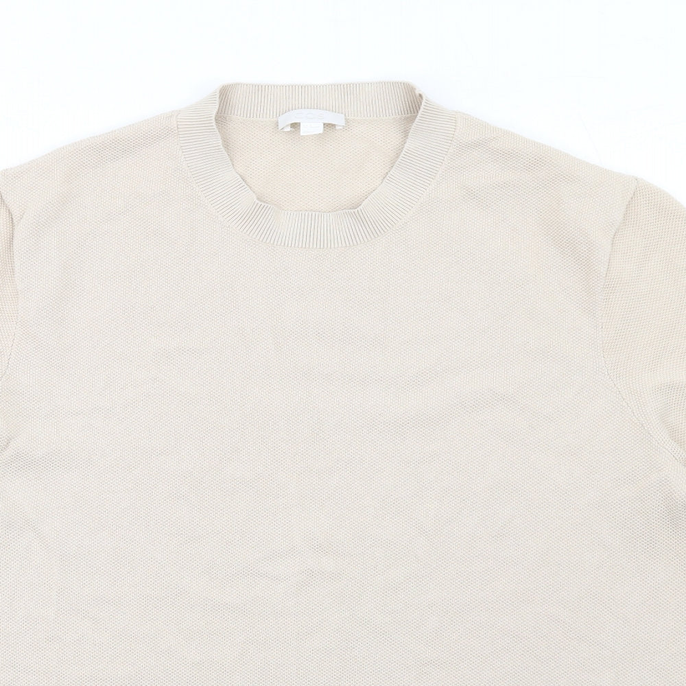 COS Mens Beige Round Neck Cotton Pullover Jumper Size M Short Sleeve