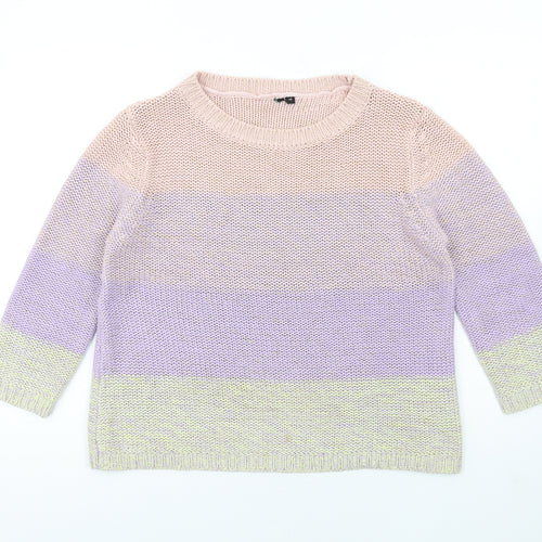 Intuition Womens Multicoloured Round Neck Striped Cotton Pullover Jumper Size 14