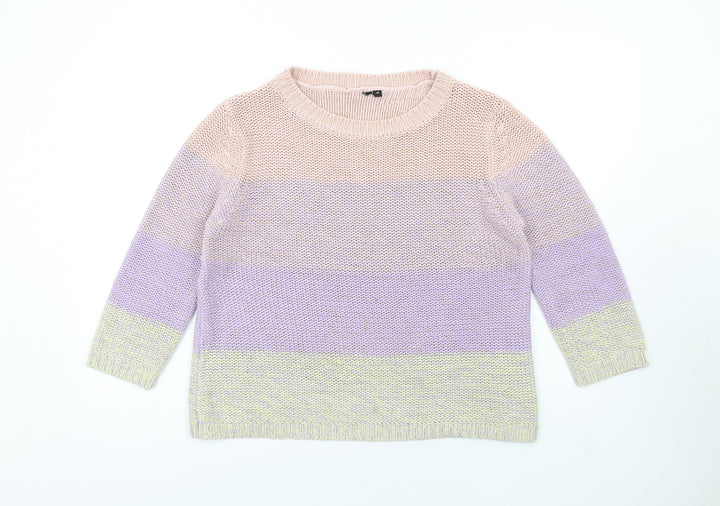 Intuition Womens Multicoloured Round Neck Striped Cotton Pullover Jumper Size 14