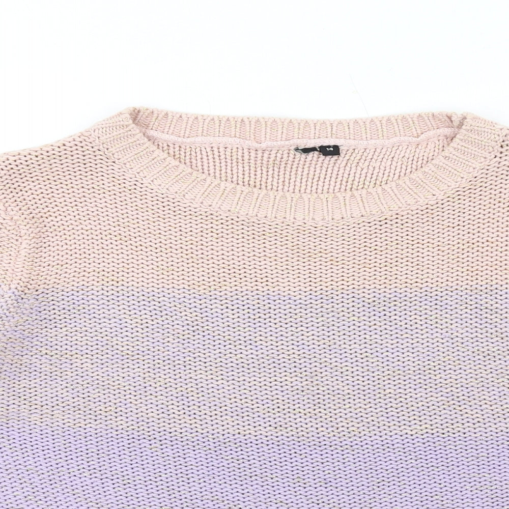 Intuition Womens Multicoloured Round Neck Striped Cotton Pullover Jumper Size 14