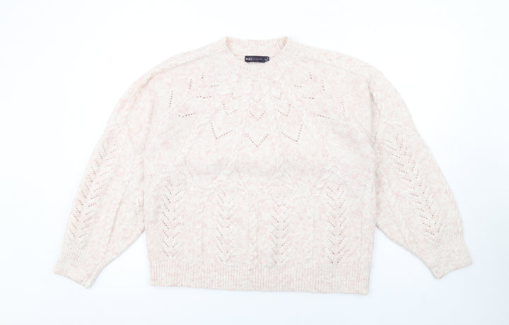 Marks and Spencer Womens Pink Round Neck Polyester Pullover Jumper Size M