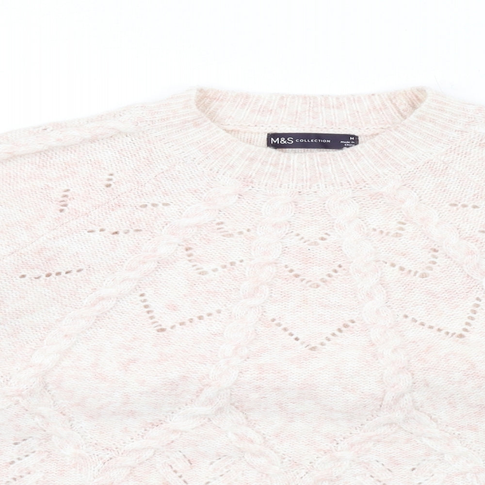 Marks and Spencer Womens Pink Round Neck Polyester Pullover Jumper Size M