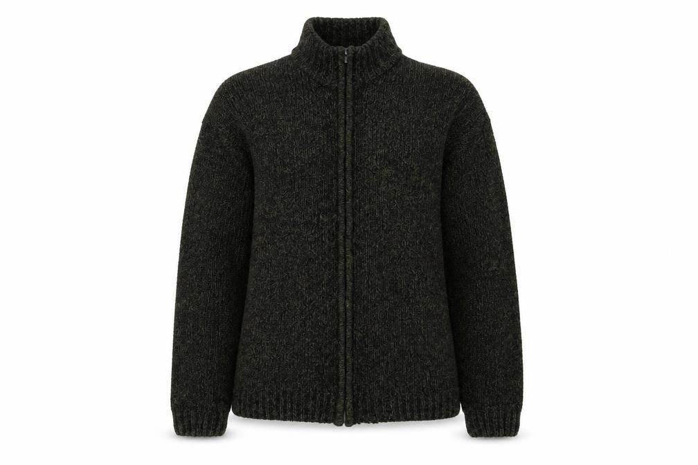 Front view of M&Co women’s green high neck polyester full zip jumper, size M