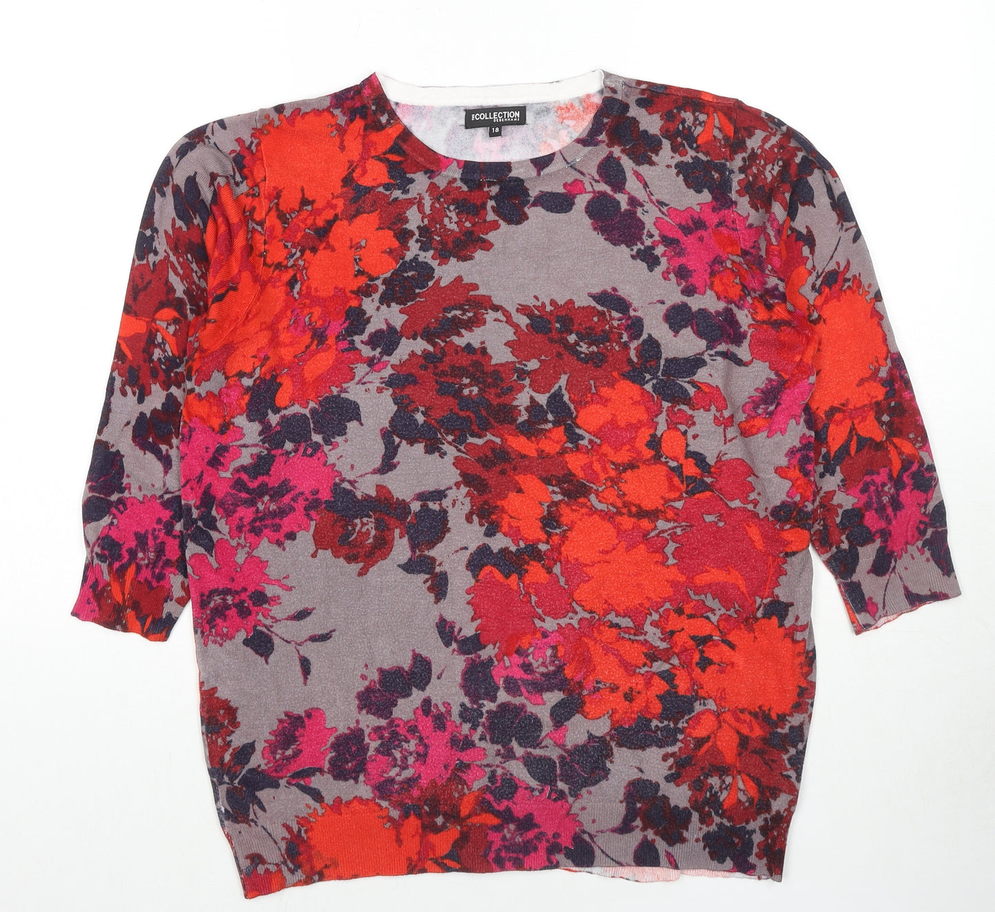 Debenhams Womens Multicoloured Round Neck Geometric Viscose Pullover Jumper Size 18