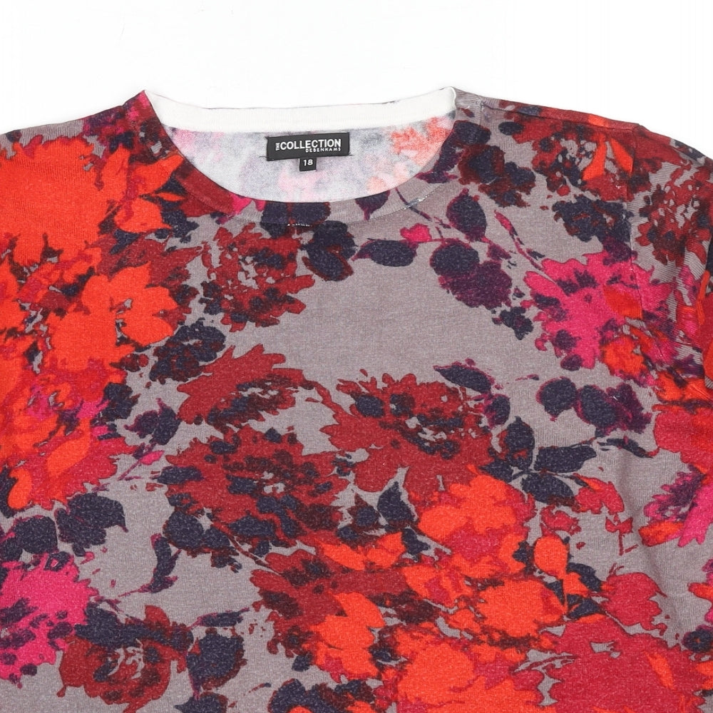 Debenhams Womens Multicoloured Round Neck Geometric Viscose Pullover Jumper Size 18