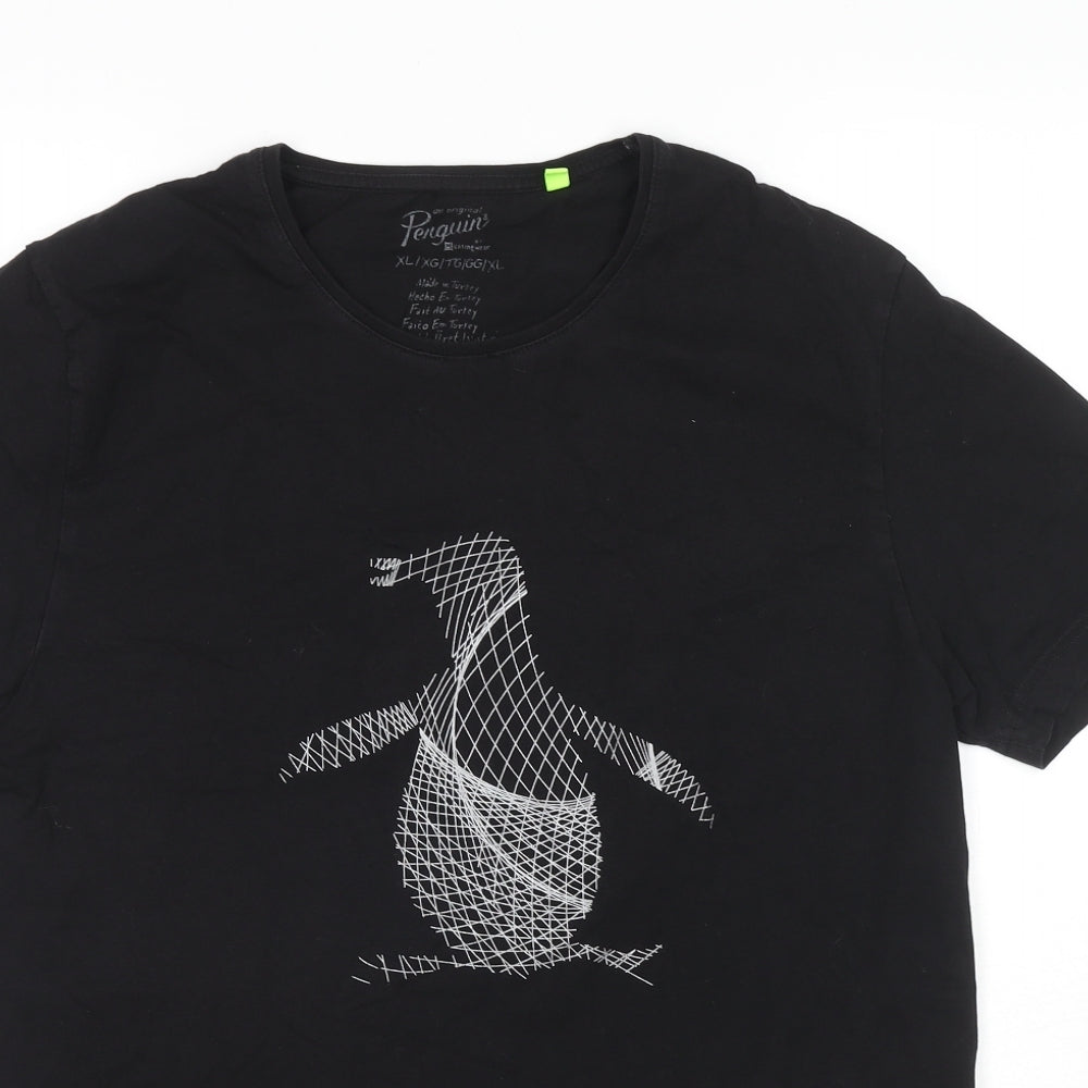 Original Penguin Mens Black Cotton T-Shirt Size XL Round Neck
