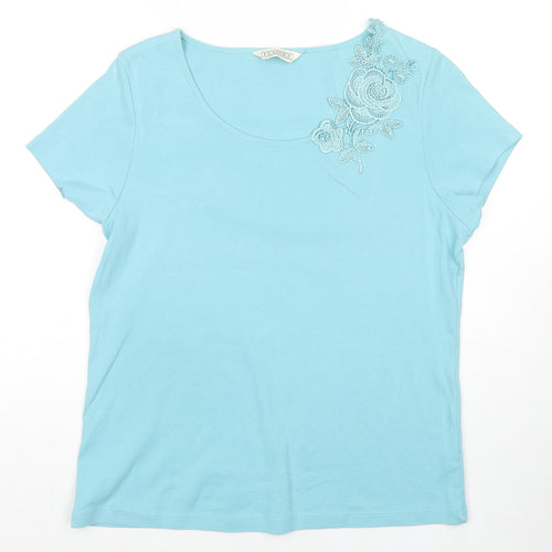 Classics Womens Blue Cotton Basic T-Shirt Size 16 Scoop Neck - Floral Lace Detail