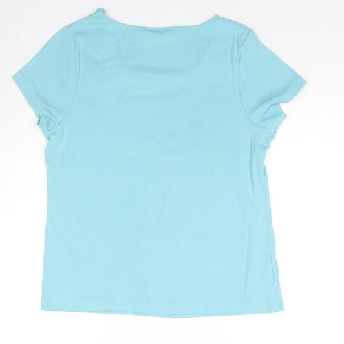 Classics Womens Blue Cotton Basic T-Shirt Size 16 Scoop Neck - Floral Lace Detail