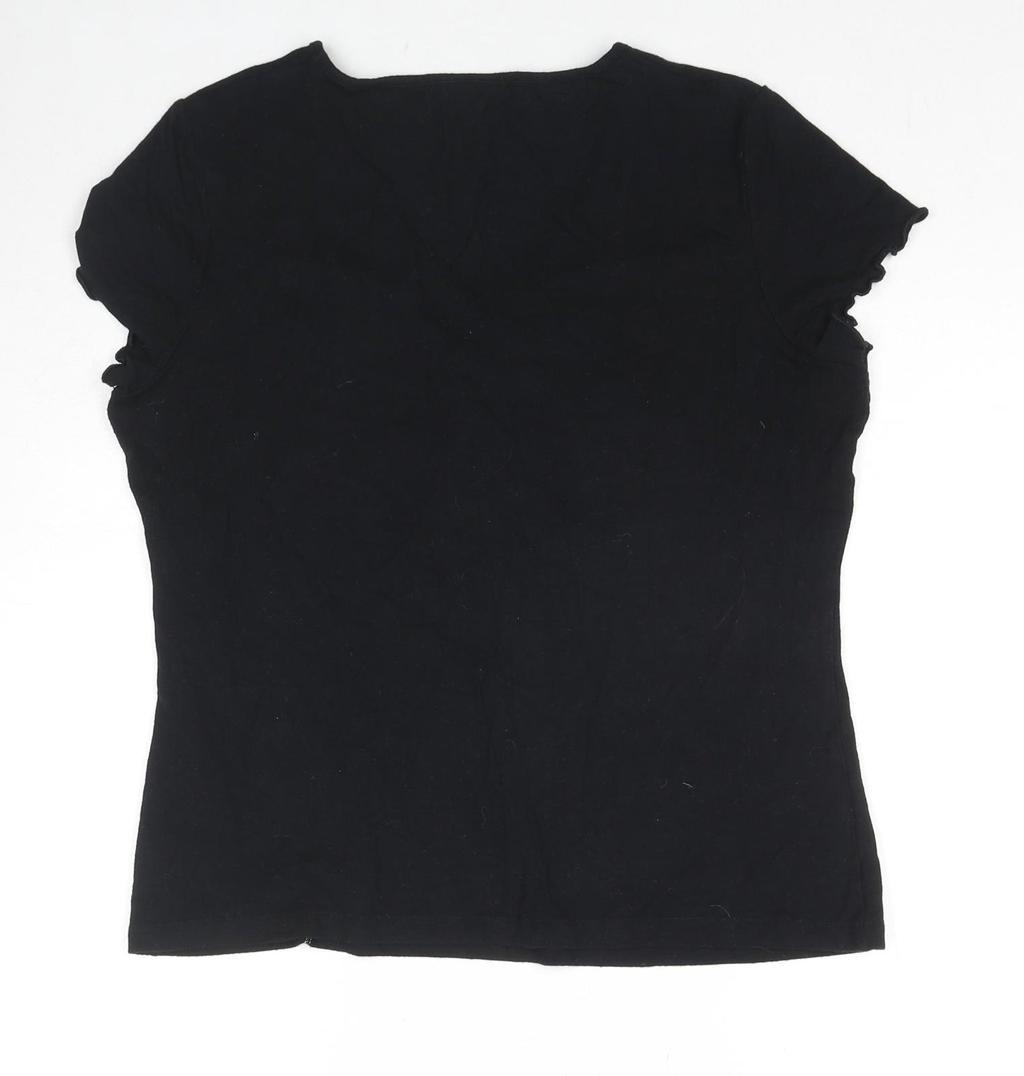 NEXT Womens Black Viscose Basic T-Shirt Size 18 V-Neck - Floral Embroidery