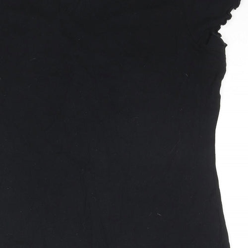 NEXT Womens Black Viscose Basic T-Shirt Size 18 V-Neck - Floral Embroidery