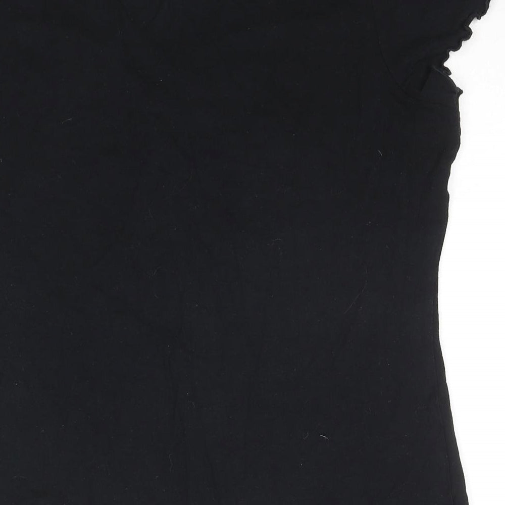 NEXT Womens Black Viscose Basic T-Shirt Size 18 V-Neck - Floral Embroidery