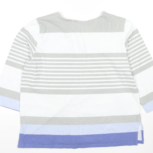 Alfred Dunner Womens Multicoloured Striped Cotton Basic T-Shirt Size L V-Neck - Sequin Floral Print