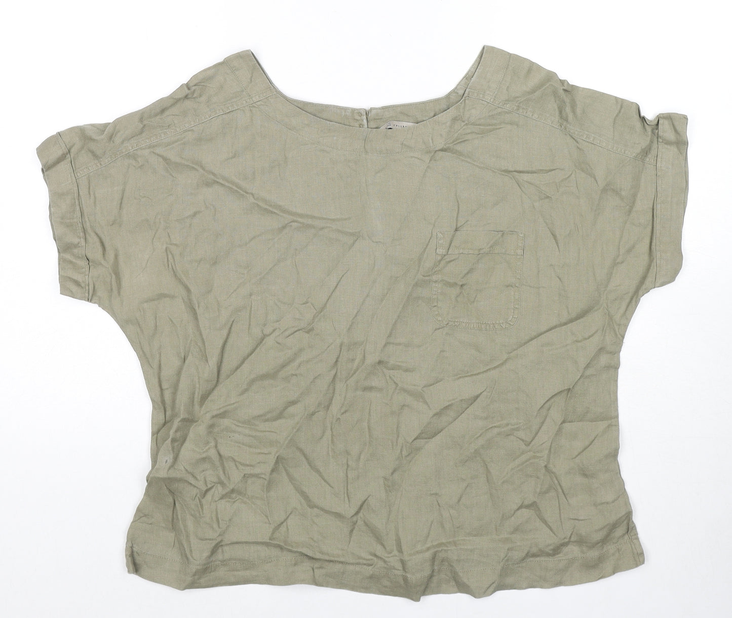 Marks and Spencer Womens Beige Linen Basic Blouse Size 14 Round Neck